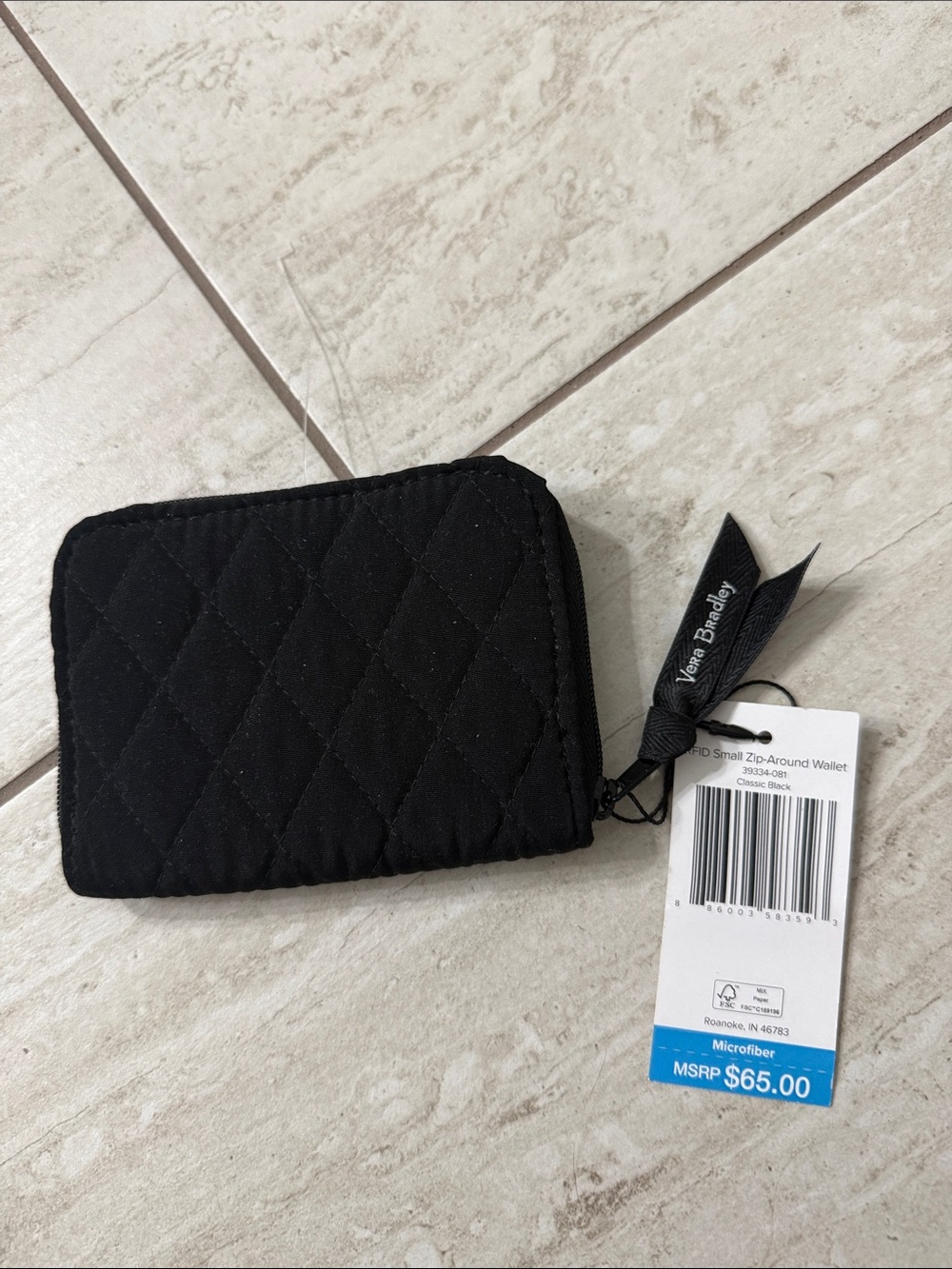 Vera Bradley Black Quilted Small Zip-Around Wallet..RFID..nwt